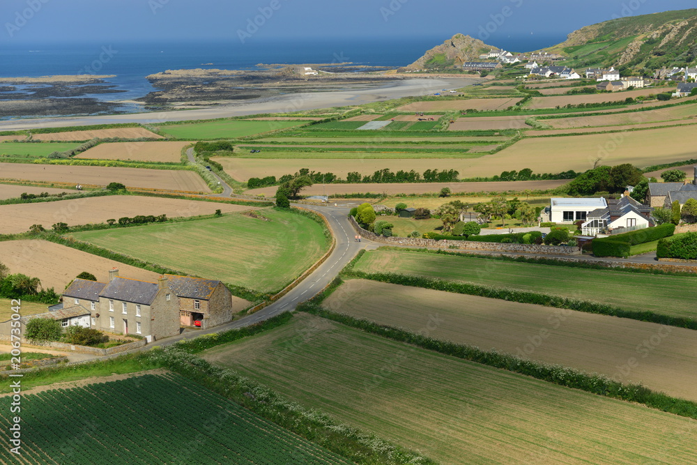 L'Etacq, Jersey, U.K.
Aerial view over farmland.