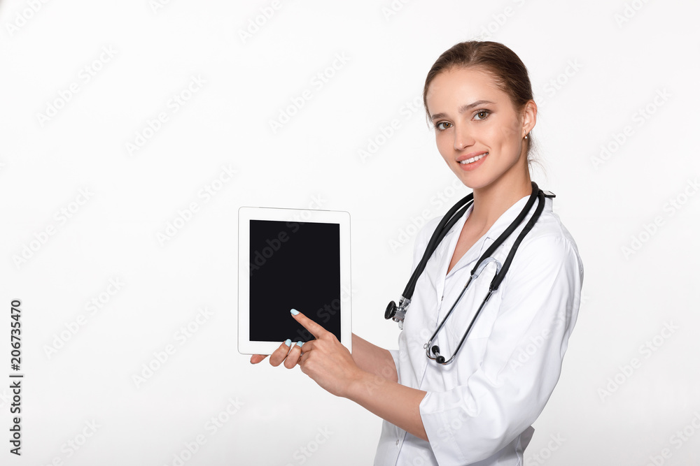 woman doctor showing screen digital tablet woman doctor showing screen digital tablet