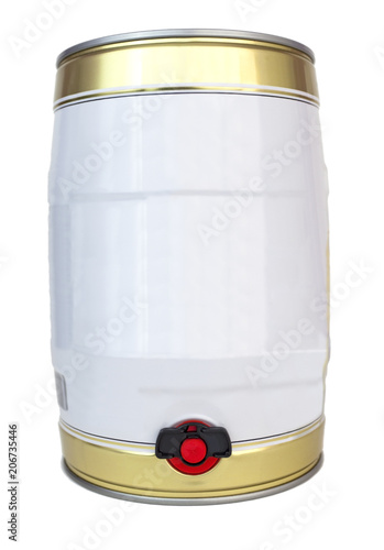 Schilderij op canvas Small individual gold and white colored metal beer keg with tap