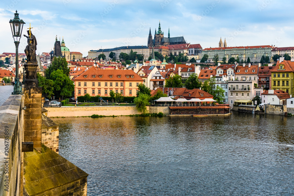 Fototapeta premium View of Cathedral and Castle from Charles Bridge, Prague, Czech Republic