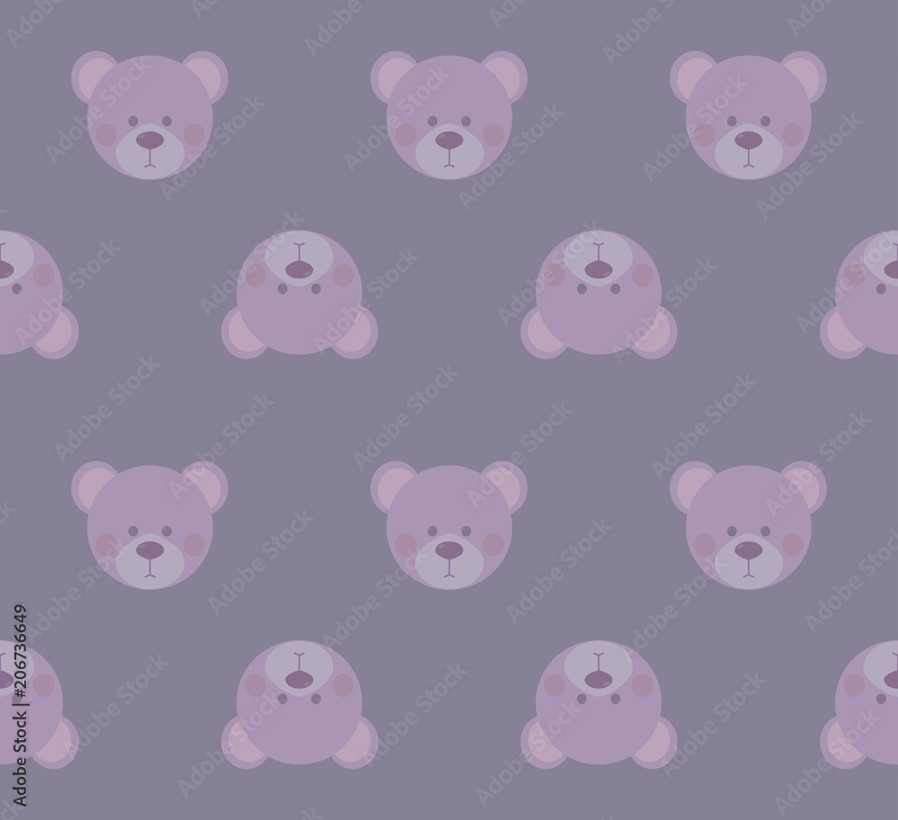 cute teddy bears heads - seamless pattern texture design for child themes on pastel purple background vector image