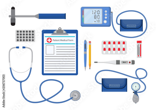 Vector illustration.Medical concept. Set of medical instruments of arterial pressure.