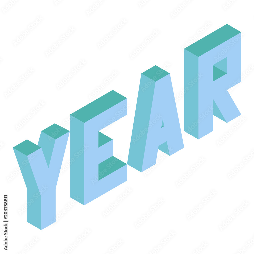 Creative abstract illustration with blue word 'year' on white background. Isometric design. 3D concept. Creative abstract illustration with blue word 'year' on white background. Isometric design. 3D concept.