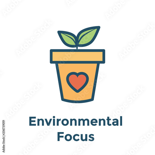 Environmental focus concerns icon w potted plant and leaf   heart