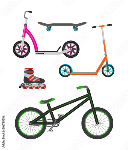 Vector illustration. Set with alternative city eco transport.