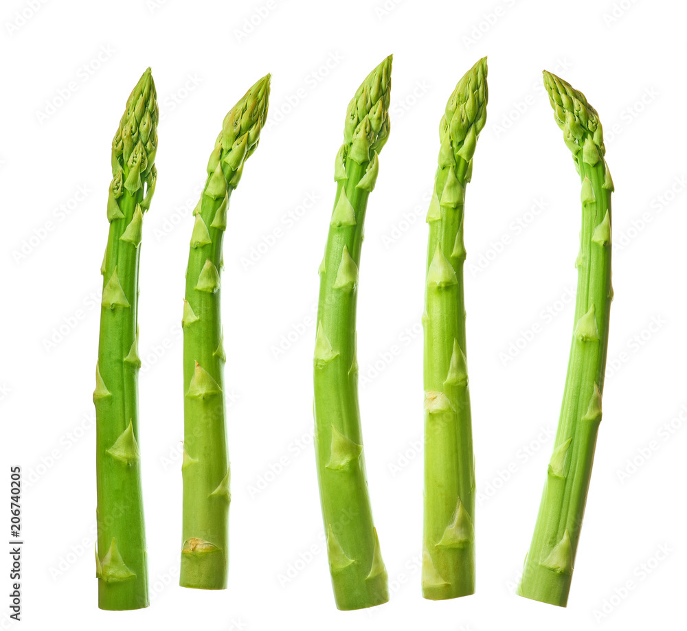 Papier peint Asperges vertes fraîches isolées sur fond blanc.