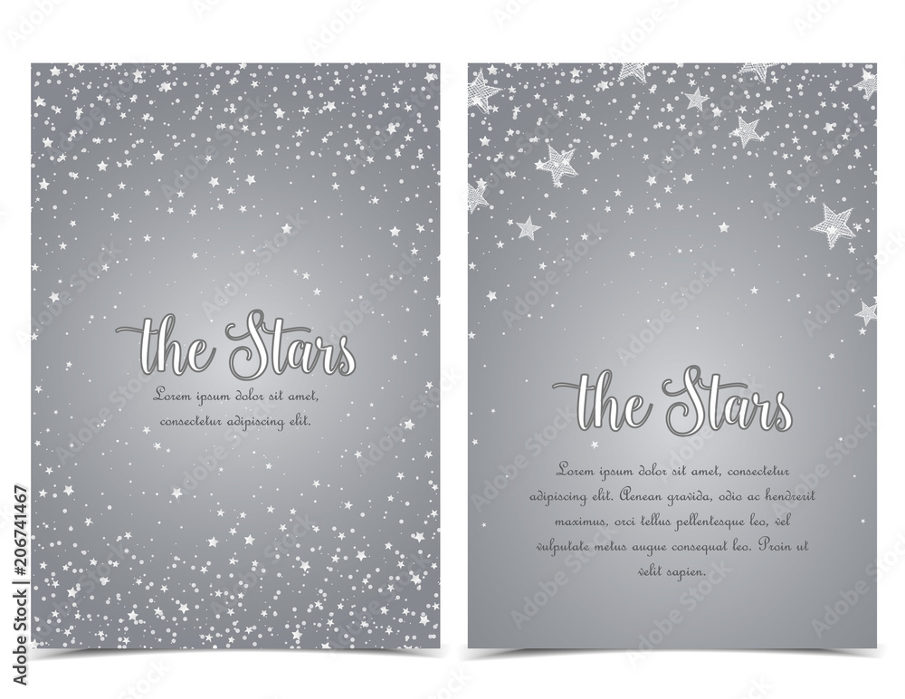 Vector illustration of stars on a grey background. Night sky. Cheerful party and celebration