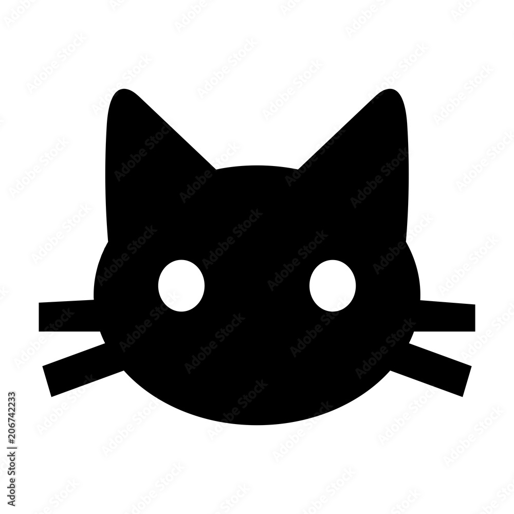 Abstract, black and white cat face icon/sticker. Isolated on white