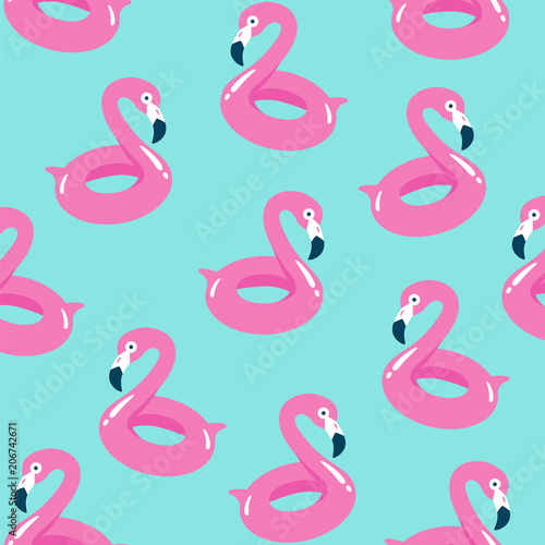 Summer pool floating with flamingo. Seamless pattern. Vector illustration.