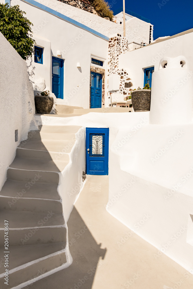typical architecture of houses on the island of Santorini in Greece in the Cyclades