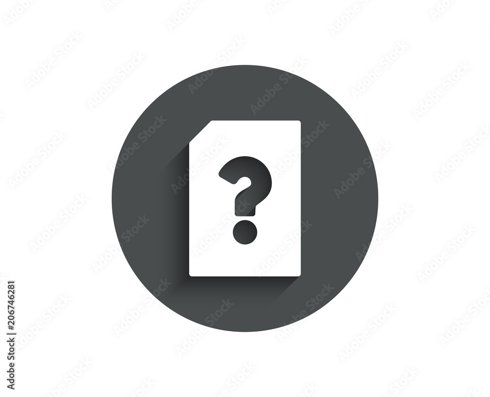 Unknown Document simple icon. File with Question mark sign. Untitled Paper page concept symbol. Circle flat button with shadow. Vector Unknown Document simple icon. File with Question mark sign. Untitled Paper page concept symbol. Circle flat button with shadow. Vector