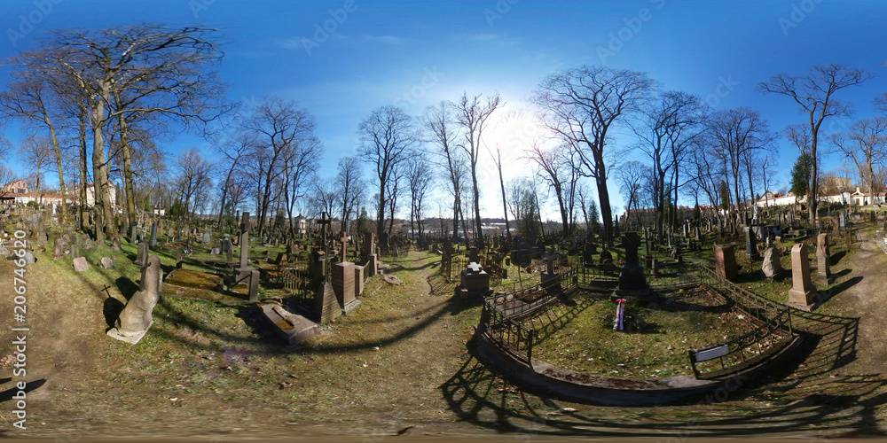360 vr panorama of old cemetery