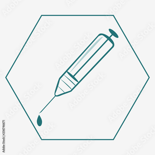 Medical syringe. Symbol of vaccine injection. The mark of needle-punched clinical vaccination. Vector illustration.