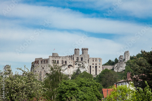 OGRODZIENIEC, PODZAMCZE, 5 MAY, 2018; Ogrodzieniec Castle in the village Podzamcze. Ruins of the castle on the upland, Jura Krakowsko-Czestochowska. The Trail of the Eagle's Nests.