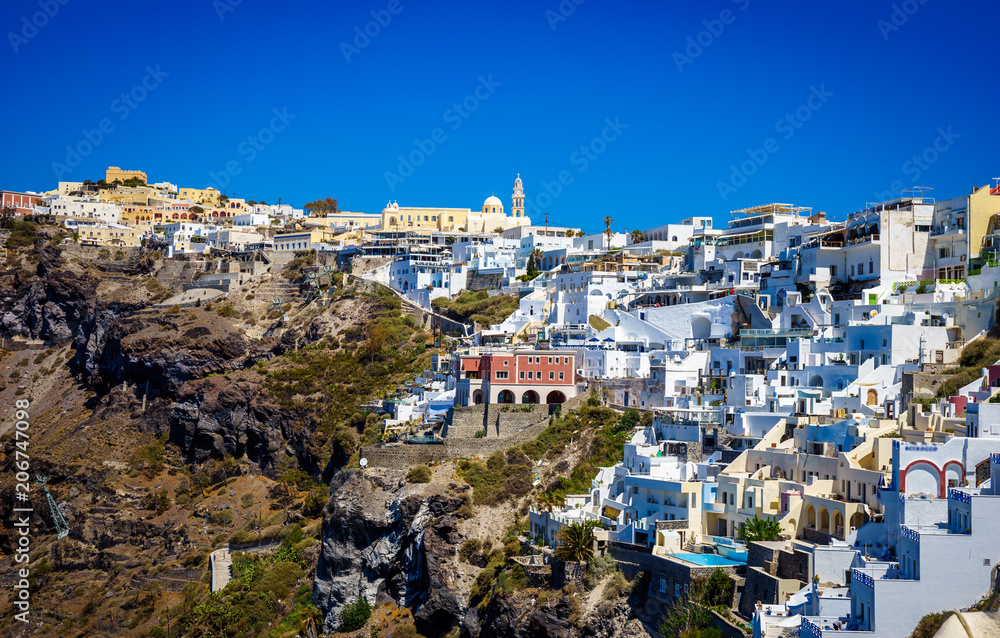 Fira the capital of Santorini island in Greece at sunny day