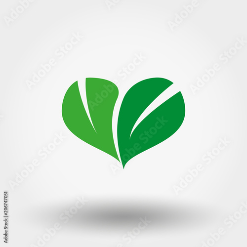 Heart of green leaves. Icon. Vector. Flat. photo