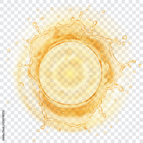 Top view of translucent water crown with drops in yellow colors, isolated on transparent background. Transparency only in vector format