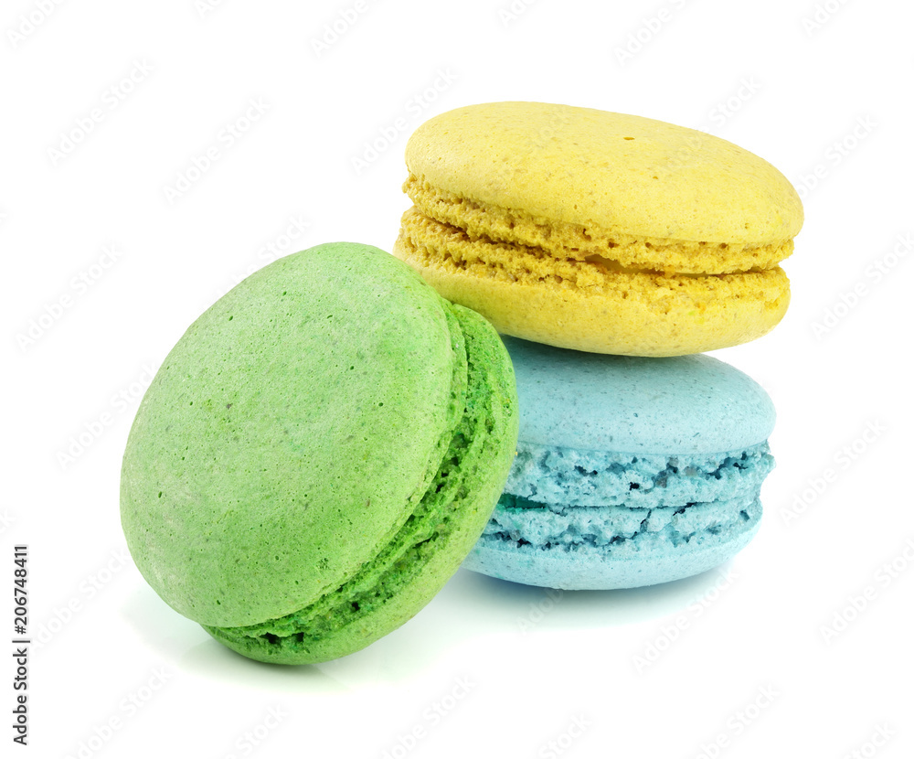 colorful macaroons isolated on white background closeup colorful macaroons isolated on white background closeup