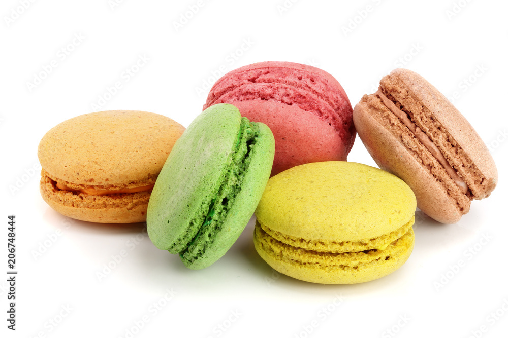 colorful macaroons isolated on white background closeup colorful macaroons isolated on white background closeup