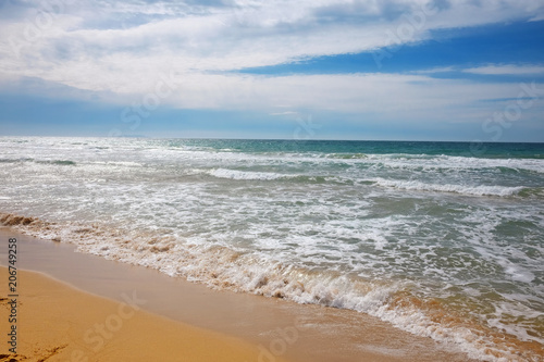 Sandy beach at lake Korission, in Corfu island, Greece