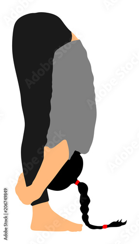 Woman exercises yoga, pose vector illustration isolated on white background. Worming, stretching. Lady work out. Yoga girl in meditation. Healthcare concept. Modern life style.