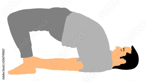 Camel yoga pose vector silhouette illustration isolated on white background. 
Man exercises yoga. Zen, mantra, wellness. Ustrasana pose. Gymnastic bridge figure on the floor. Rehabilitation center.