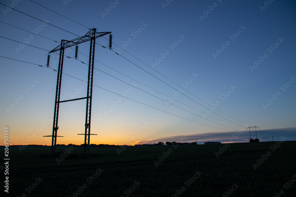 Electricity Pylons at Dusk