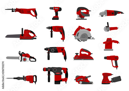Vector illustration. Flat design. Set of tools isolated on white background.