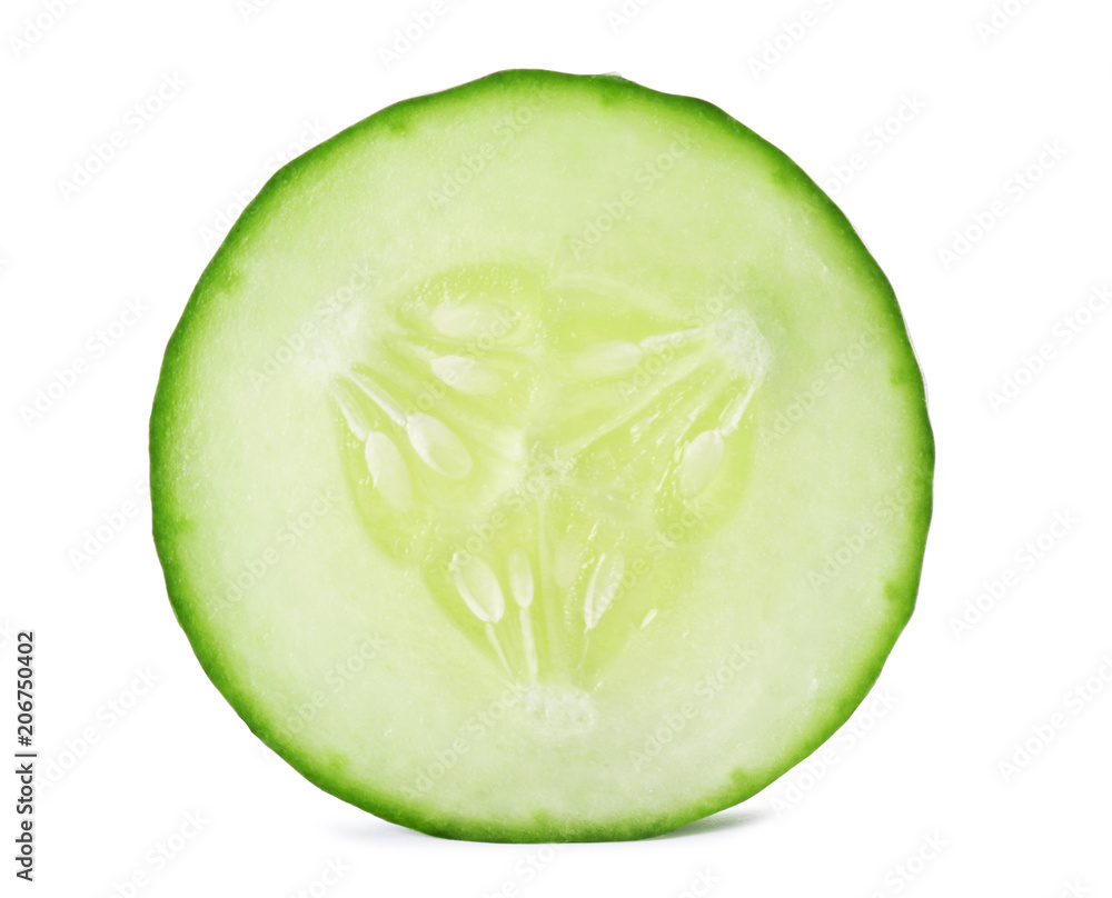Slice of fresh cucumber on white background Slice of fresh cucumber on white background