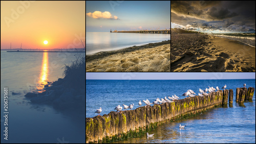 Collage of beautiful sandy beach Leba, Baltic Sea, Poland
