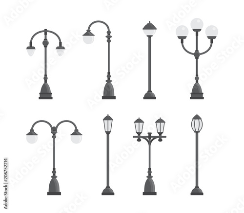 Vector illustrations. Set of street lamps.