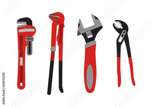 Vector illustration. Set of adjustable wrenches.