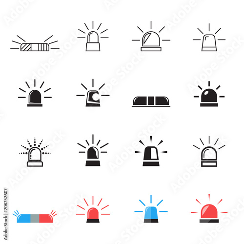 Police, ambulance car light flashing icons