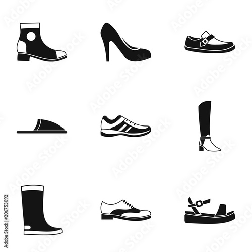 Types of shoes icons set. Simple illustration of 9 types of shoes vector icons for web