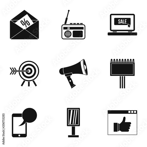 Contextual advertising icons set. Simple illustration of 9 contextual advertising vector icons for web