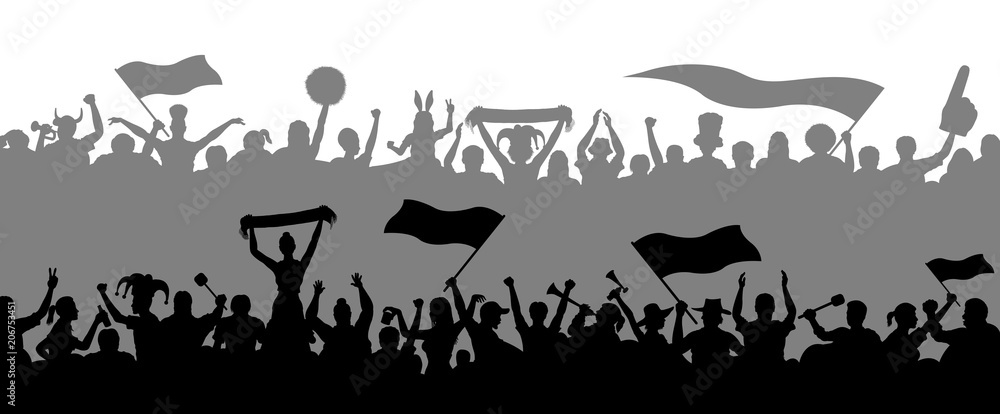 Crowd enthusiastes cheering silhouettes Crowd enthusiastes cheering silhouettes