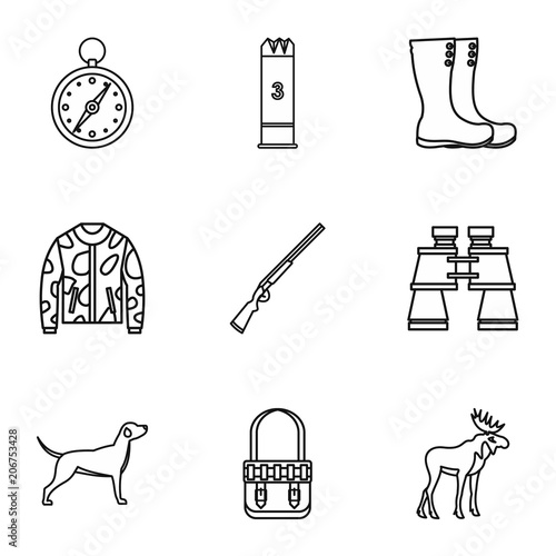 Shooting at animals icons set. Outline illustration of 9 shooting at animals vector icons for web