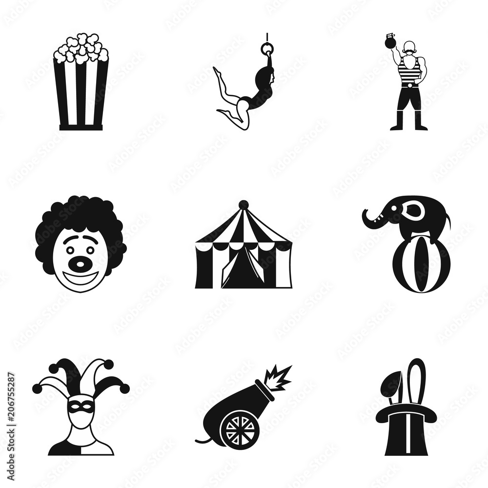 Fototapeta premium Circus chapiteau icons set. Simple illustration of 9 circus chapiteau vector icons for web