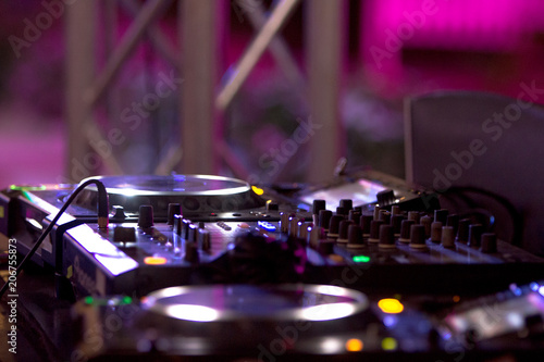 DJ console on the evening street performance