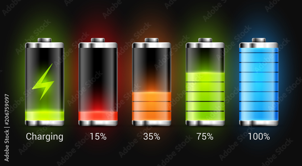 Battery charge design. Full charge energy for mobile phone