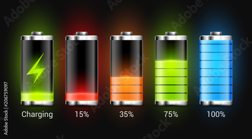 Battery charge design. Full charge energy for mobile phone. Accumulator indicator vector icon of power level