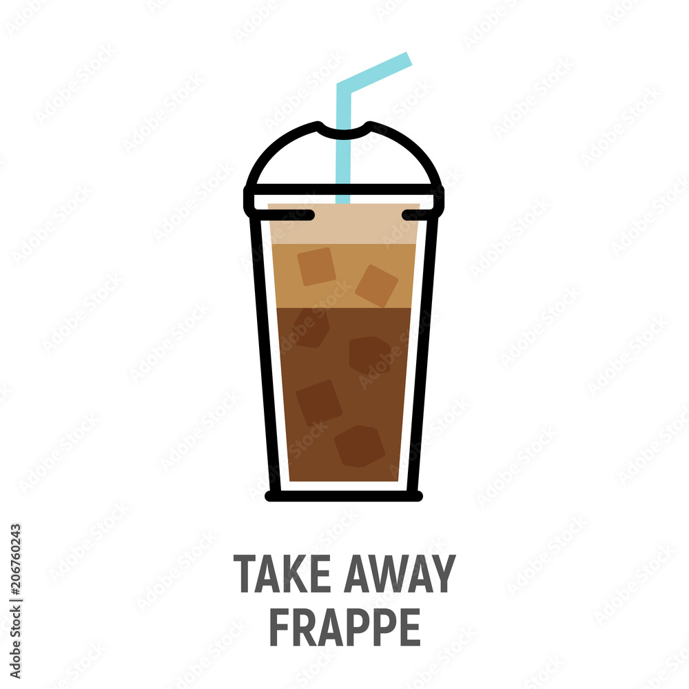 Cold coffee frappe drink flat design icon. Iced coffee cup isolated Cold coffee frappe drink flat design icon. Iced coffee cup isolated