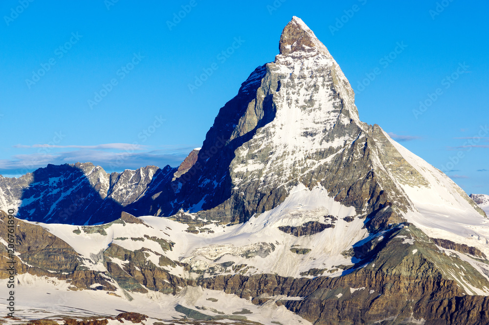 Close up Matterhorn East face and Blue Sky from Gornergrat.