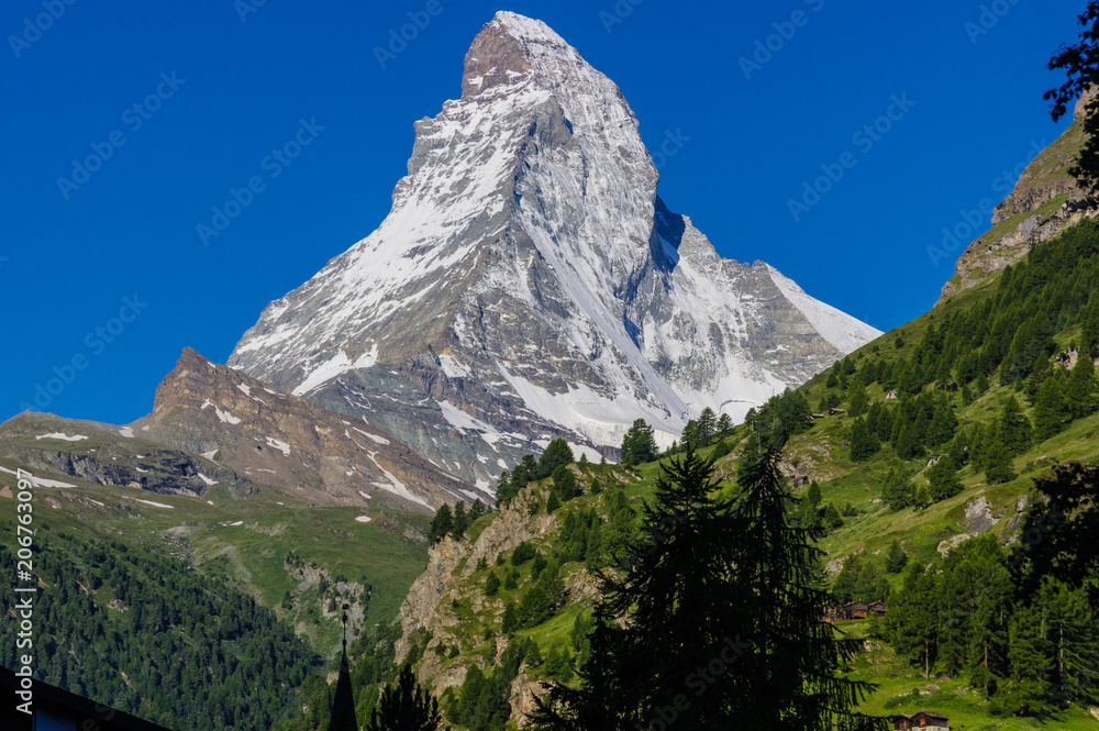 Close up Matterhorn East face and North face in Swiss.