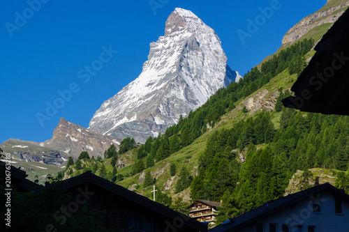 Matterhorn  Cervino    East Face  North Face and White Cross from Zermatt in Swiss