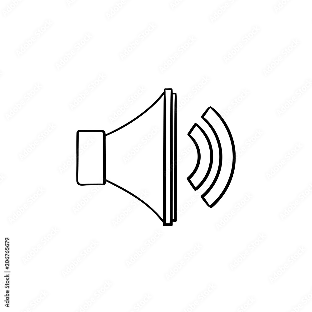 Volume control hand drawn outline doodle icon. Loudspeaker low or high button sound control concept vector sketch illustration for print, web, mobile and infographics isolated on white background. Volume control hand drawn outline doodle icon. Loudspeaker low or high button sound control concept vector sketch illustration for print, web, mobile and infographics isolated on white background.