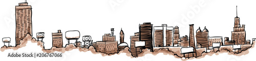 Cartoon of the downtown skyline of the city of Buffalo, New York, USA.