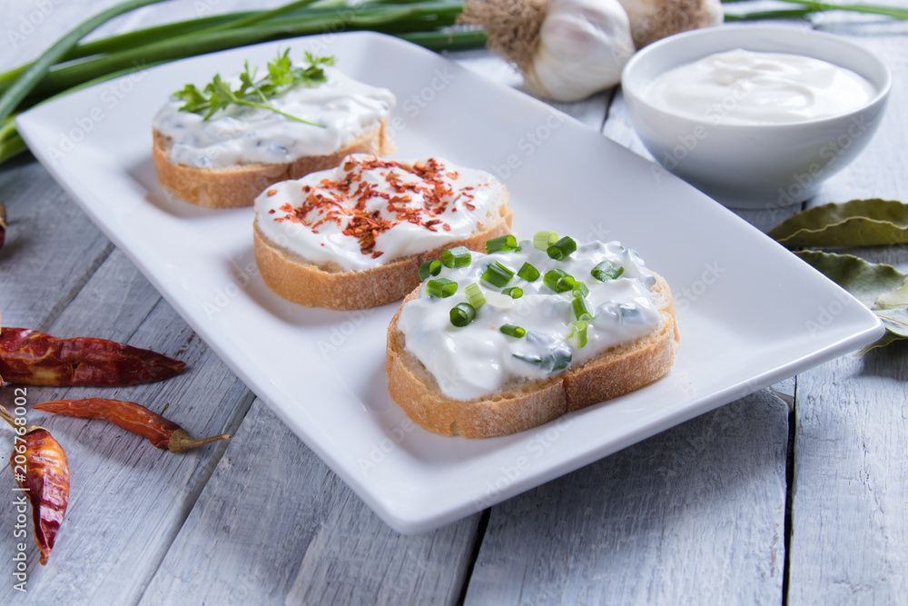 Sour cream spread with home made bread Sour cream spread with home made bread