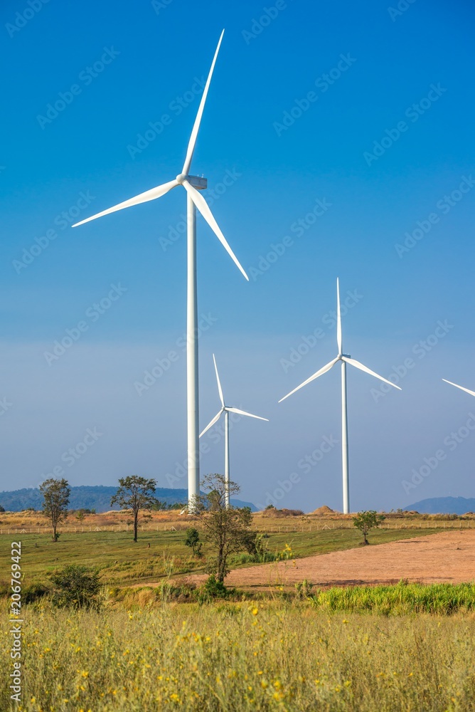 Wind turbines generating electricity with blue sky Wind turbines generating electricity with blue sky