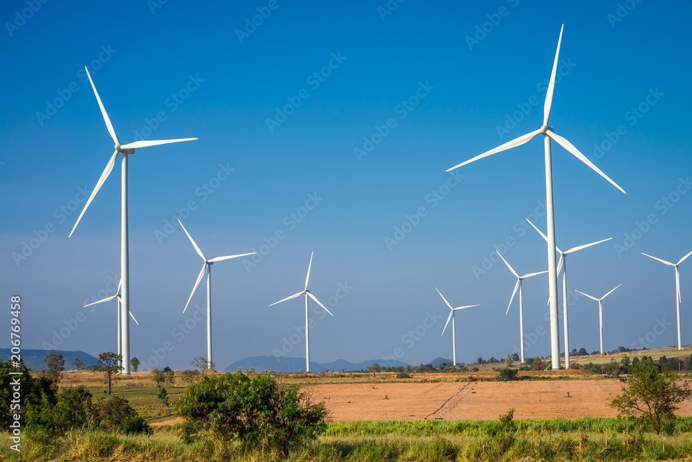Wind turbines generating electricity with blue sky Wind turbines generating electricity with blue sky